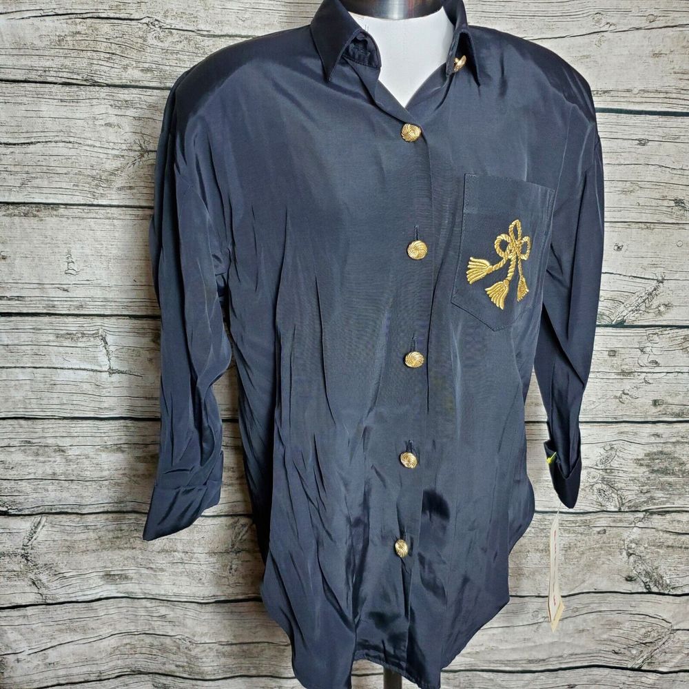 Vintage Made In Usa Black Long Sleeve Button Down Size 6P